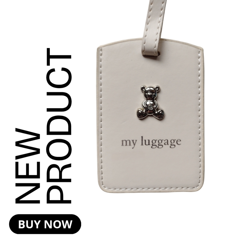 NEW Cream Luggage Tag with Bear Accent